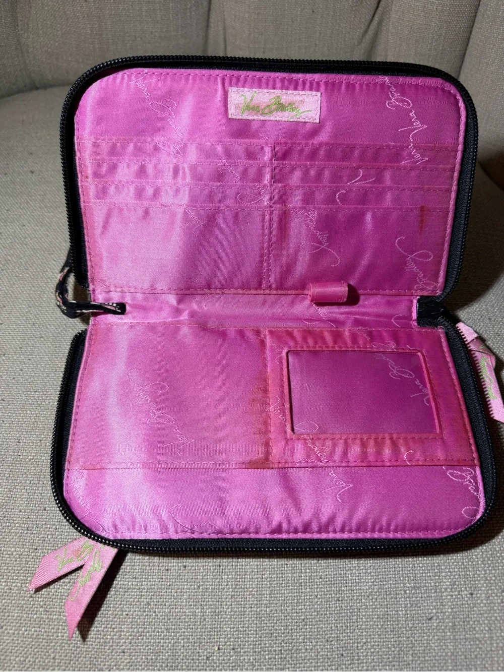 Vera Bradley Black Wallet with Pink Elephant Print Wristlet